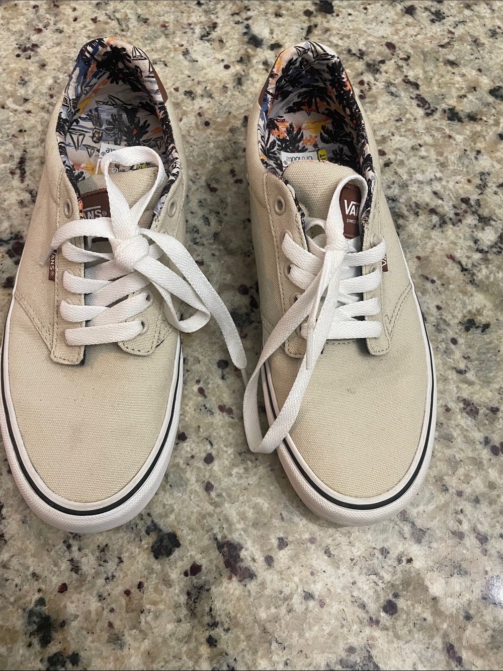 Vans Men’s Beige Canvas Low-Top Sneakers with Floral Lining